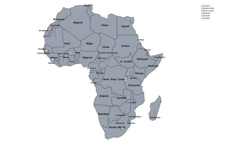 Africa outline map (labelled)