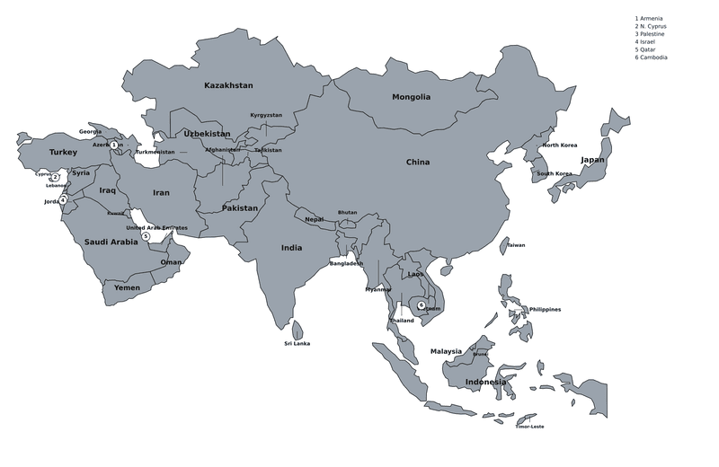 Asia outline map (labelled)