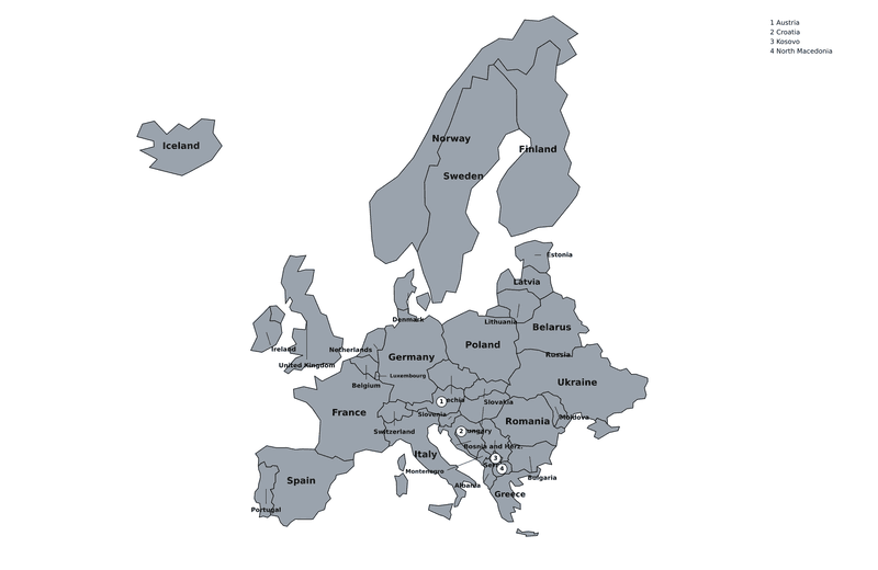 Europe outline map (labelled)