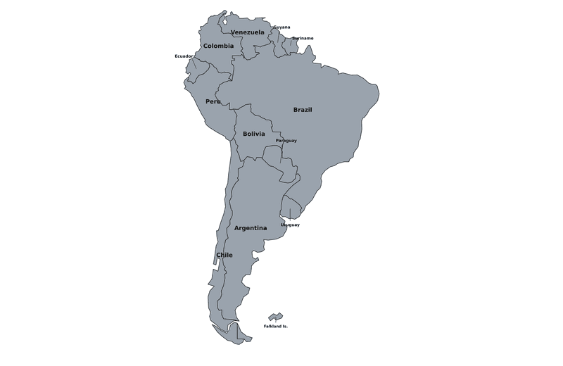 South America outline map (labelled)
