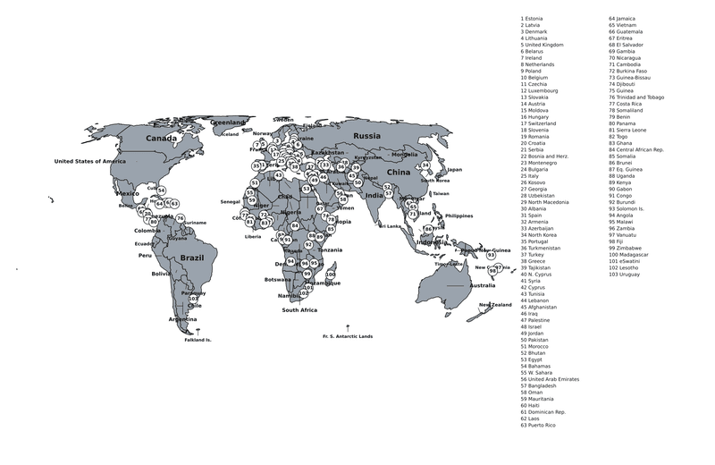 World outline map (labelled)